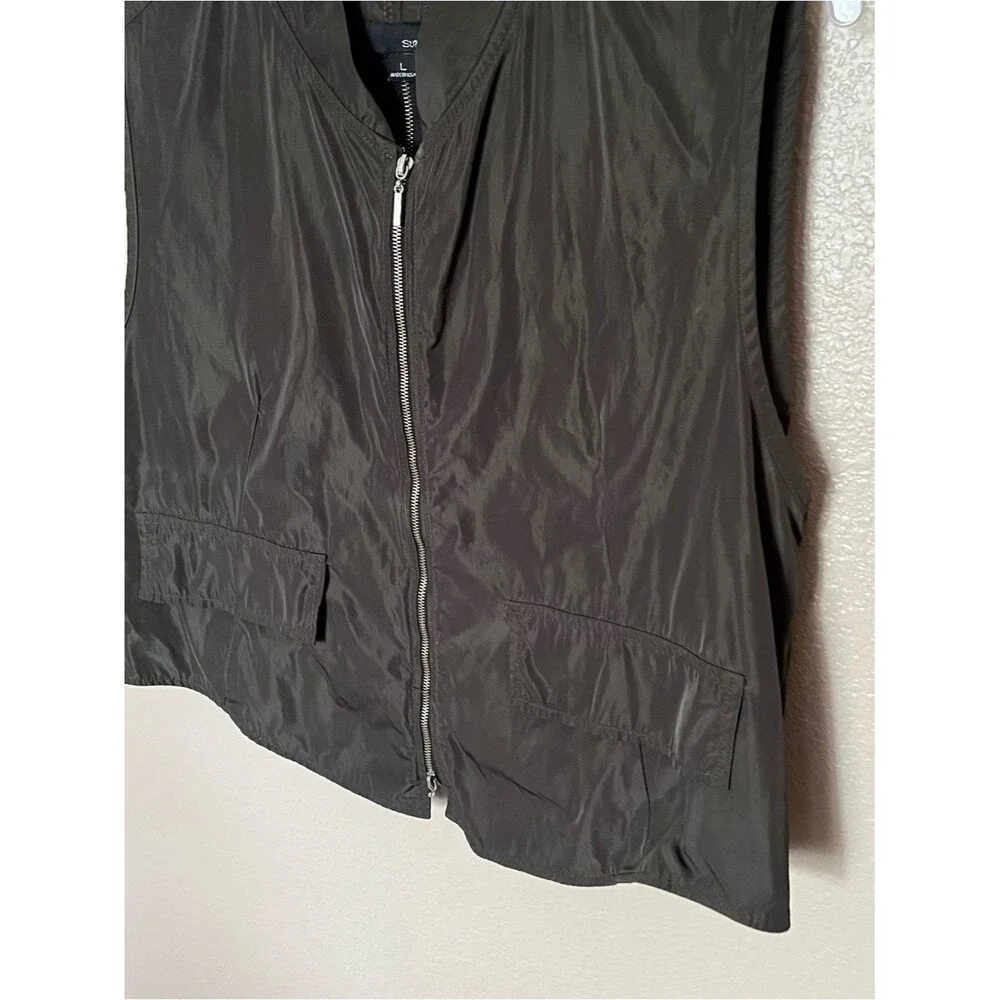 Sun Kim Toronto Olive Green Front and Back Zip Utility Vest Size Large